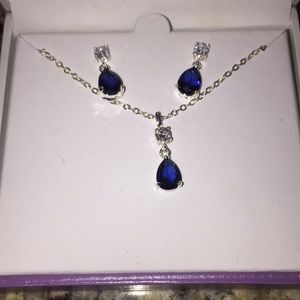 OBO Blue stone silver plated earring/necklace set